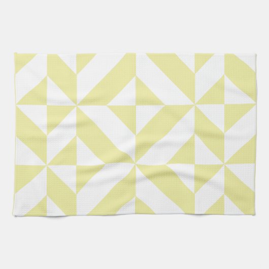 黄色の淡い色の幾何学的なデコキューブパターン キッチンタオル (横)