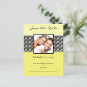 黄色の深いグレーペイズリー写真の日付を保存 案内ポストカード (スタンド正面)