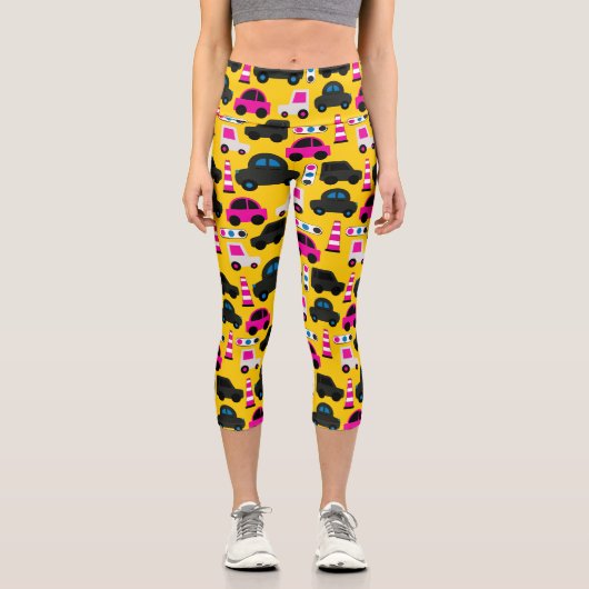 黄色の漫画の車 カプリレギンス (正面)