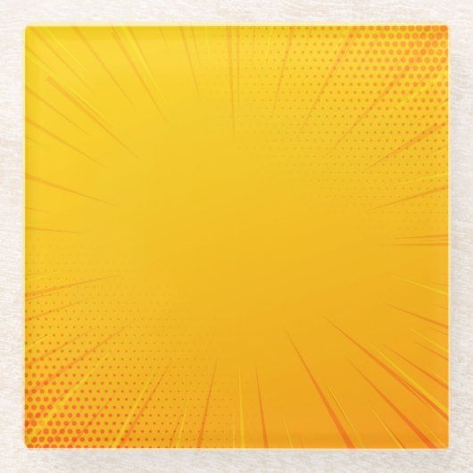 黄色の漫画ズームラインコースター ガラスコースター (正面)