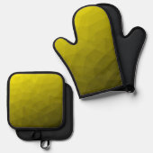 黄色の濃いグラデーショグラデーションンのジオメトリメッシュパターン 鍋つかみ&鍋敷きセット (正面/裏面)