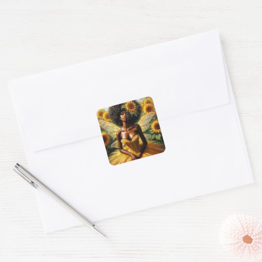 黄色の濃い肌のひまわり妖精 スクエアシール (封筒)