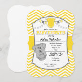 黄色の灰色のシェブロン ベビーシャワー 招待状 (正面/裏面)