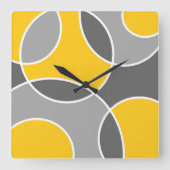黄色の灰色の抽象芸術円 スクエア壁時計 (正面)