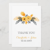 黄色の灰色の水の色のフローラ結婚の感謝をありがとう 招待状 (正面/裏面)