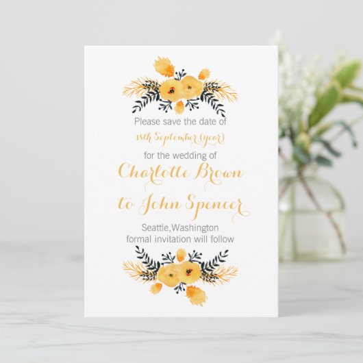 黄色の灰色の水色のフローラは日付を保存 セーブザデート (スタンド正面)