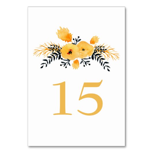 黄色の灰色の水色フローラ結婚のテーブル番号 テーブルナンバー (裏面)