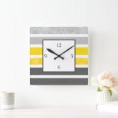 黄色の灰色の白いストライプの四角い時計 スクエア壁時計 (ホーム)
