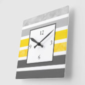 黄色の灰色の白いストライプの四角い時計 スクエア壁時計 (傾斜)