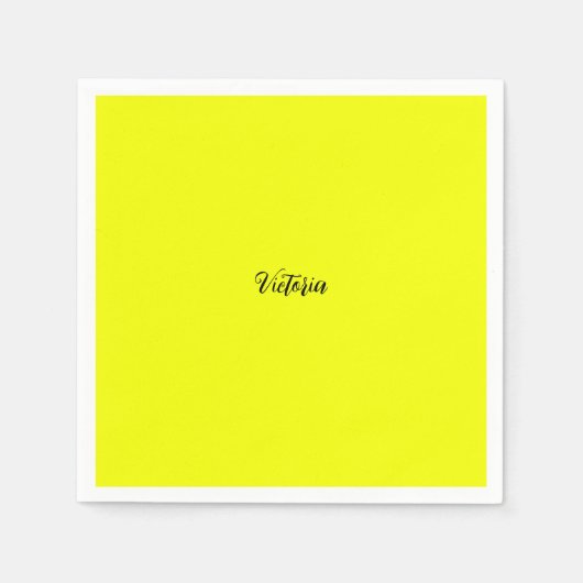 黄色の無地のネオン名または削除文字 スタンダードカクテルナプキン (正面)