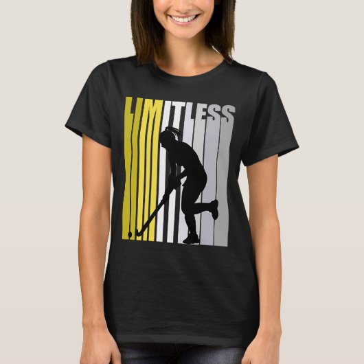 黄色の無限ホッケー誕生日かわいいレトロ女性 Tシャツ (正面)