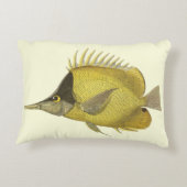 黄色の熱帯性チェルモンロンジロストリス、ヴィンテージ魚 アクセントクッション (裏面)