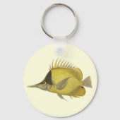 黄色の熱帯性チェルモンロンジロストリス、ヴィンテージ魚 キーホルダー (正面)