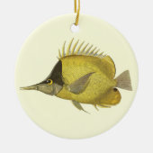黄色の熱帯性チェルモン・ロニロストリス、アンティーク魚 セラミックオーナメント (正面)