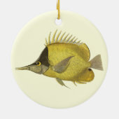 黄色の熱帯性チェルモン・ロニロストリス、アンティーク魚 セラミックオーナメント (裏面)
