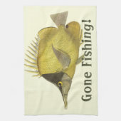 黄色の熱帯性チェルモン・ロニロストリス、ヴィンテージの魚 キッチンタオル (縦)