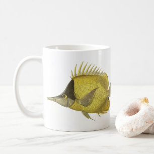 黄色の熱帯性チェルモン・ロングロストリス、アンティーク魚 コーヒーマグカップ