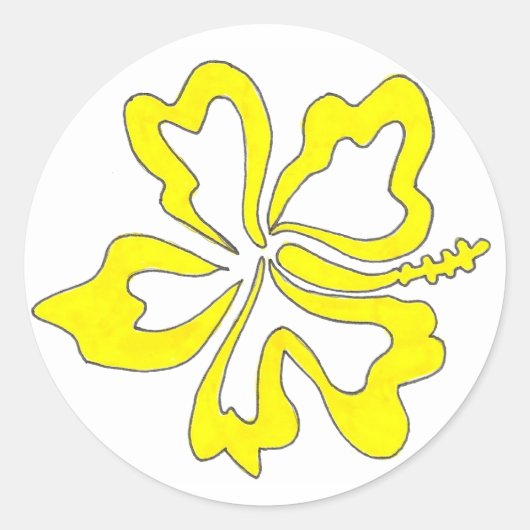 黄色の熱帯性ハイビスカスフラワースタンプ ラウンドシール (正面)