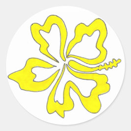 黄色の熱帯性ハイビスカスフラワースタンプ ラウンドシール