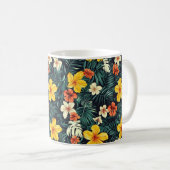 黄色の熱帯花パターン コーヒーマグカップ (正面右)