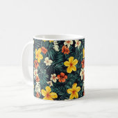 黄色の熱帯花パターン コーヒーマグカップ (正面左)