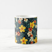 黄色の熱帯花パターン コーヒーマグカップ (中央)