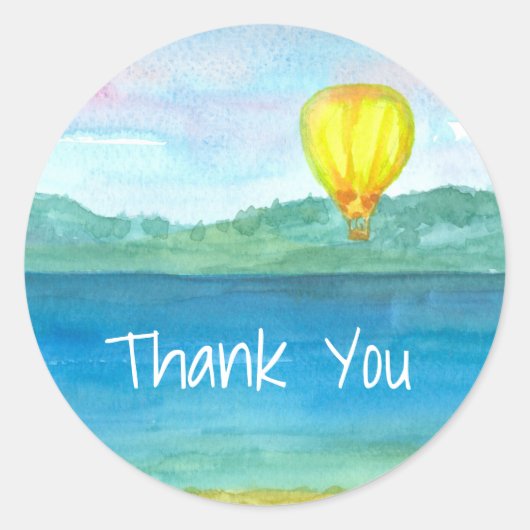 黄色の熱気球ありがとう ラウンドシール (正面)
