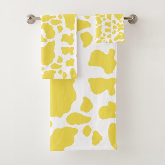 黄色の牛の斑点アニマルプリントパターン バスタオルセット (インサイチュ)