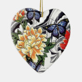 黄色の牡丹と蝶のタトゥーデザイン セラミックオーナメント (右)