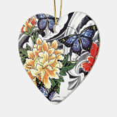 黄色の牡丹と蝶のタトゥーデザイン セラミックオーナメント (左)