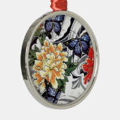 黄色の牡丹と蝶のタトゥーデザイン メタルオーナメント (右)