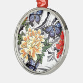 黄色の牡丹と蝶のタトゥーデザイン メタルオーナメント (左)