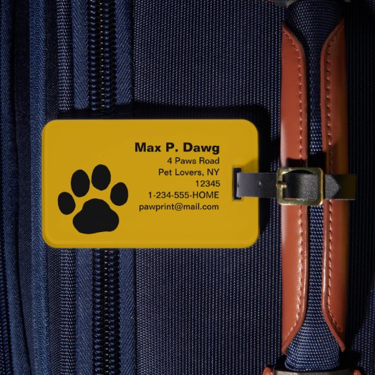 黄色の犬の足跡プリント(色のカスタマイズ可能) ラゲッジタグ (正面インサイチュ4)