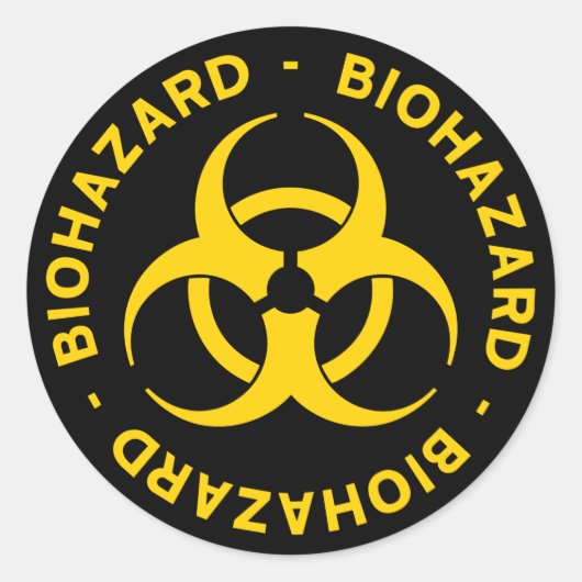 黄色の生物学的災害［有害物質］記号シール ラウンドシール (正面)