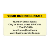 黄色の発送ラベルにハイライトされたビジネス名 ラベル (正面)