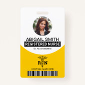 黄色の登録ナースカドゥセウス写真テンプレート バッジ (正面)