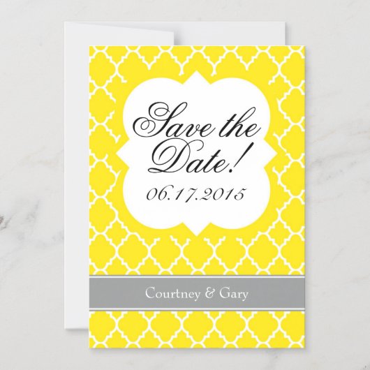 黄色の白いクローバーで日付を保存 マグネット招待状 (正面)