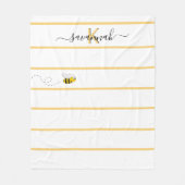 黄色の白いストライプビービーモノグラムのスクリプト フリースブランケット (正面)