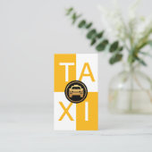 黄色の白いタクシーのチェックボックス駆動 名刺 (スタンド正面)
