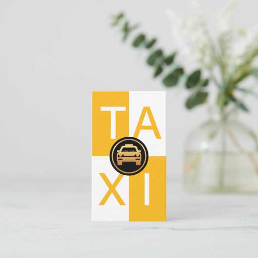 黄色の白いタクシーのチェックボックス駆動 名刺 (スタンド正面)