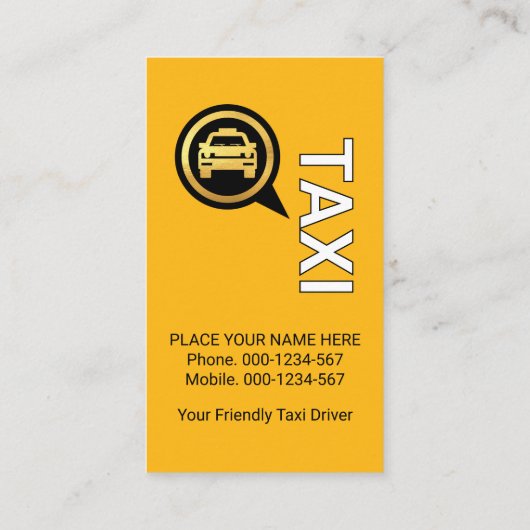黄色の白いタクシーのチェックボックス駆動 名刺 (裏面)