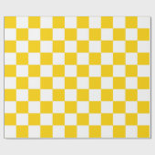 黄色の白いチェッ市松模様にクパターン ラッピングペーパー (フラット)