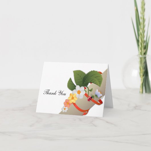 黄色の白いデイジーとハート型のメッセージカード 虹の色のはがき サンキューカード (正面)