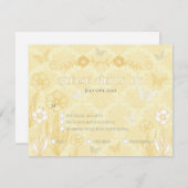 黄色の白いフローラと蝶結婚の 出欠カード (正面/裏面)