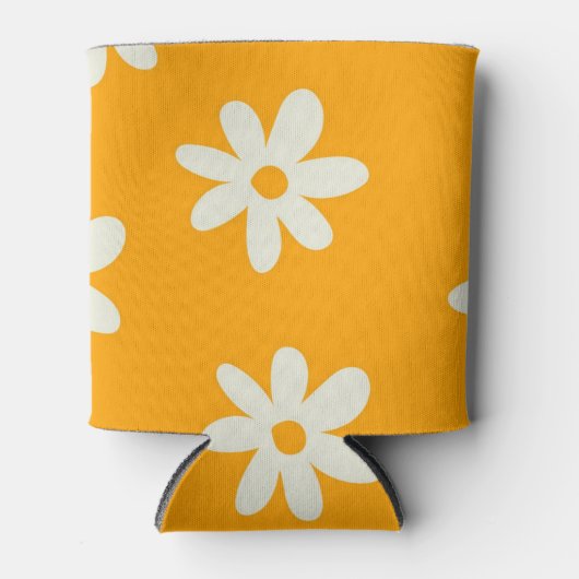 黄色の白いフローラエレガント水彩の花 缶クーラー (正面)