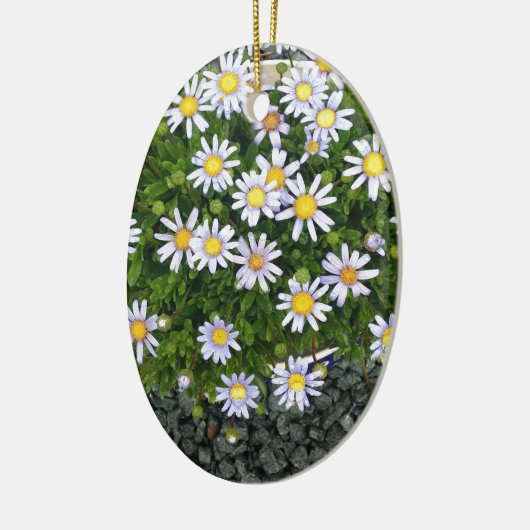 黄色の白いマルガリータの花と灰色の小石 セラミックオーナメント (左)