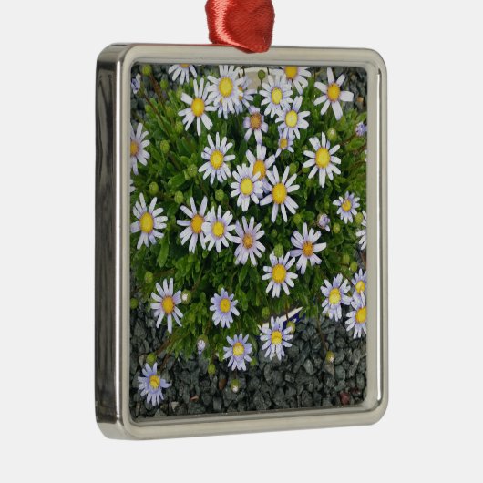 黄色の白いマルガリータの花と灰色の小石 メタルオーナメント (右)