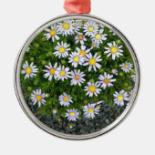 黄色の白いマルガリータの花と灰色の小石 メタルオーナメント (正面)