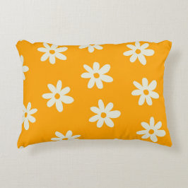黄色の白いレトロY2Kの花模様 アクセントクッション