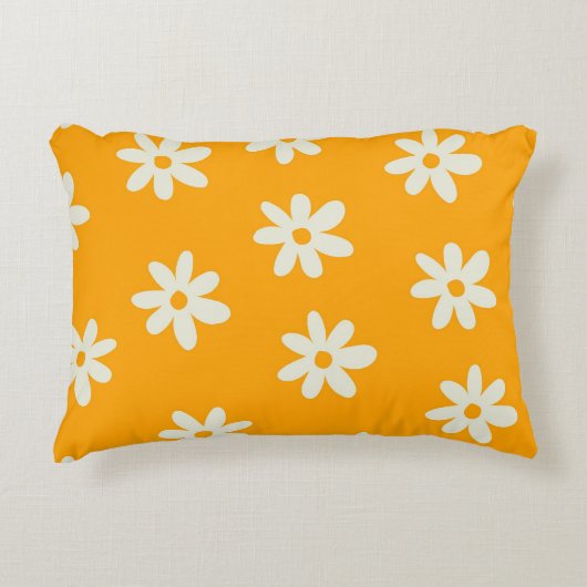 黄色の白いレトロY2Kの花模様 アクセントクッション (正面)